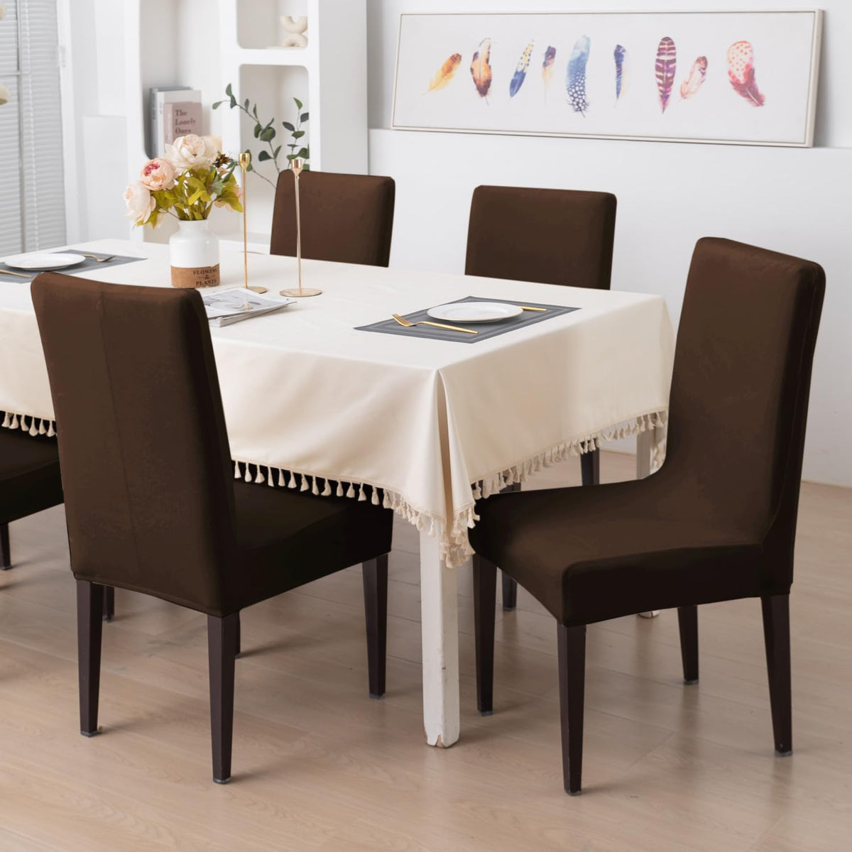 Elastic Stretchable Premium Velvet Dining Chair Cover, Brown