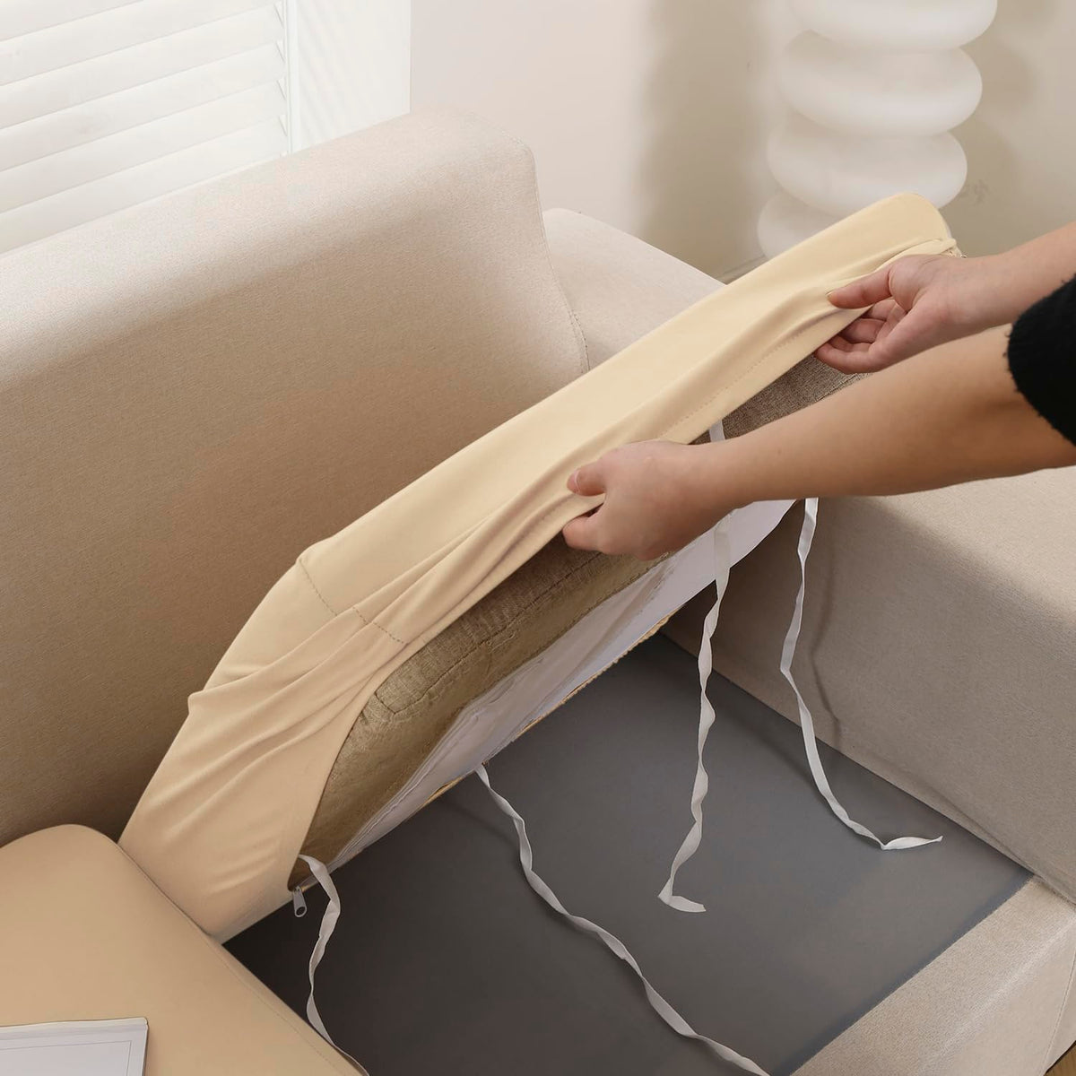 100% Waterproof Stretchable Seat Couch Cushion Cover for 1/2/3 Seater, Beige