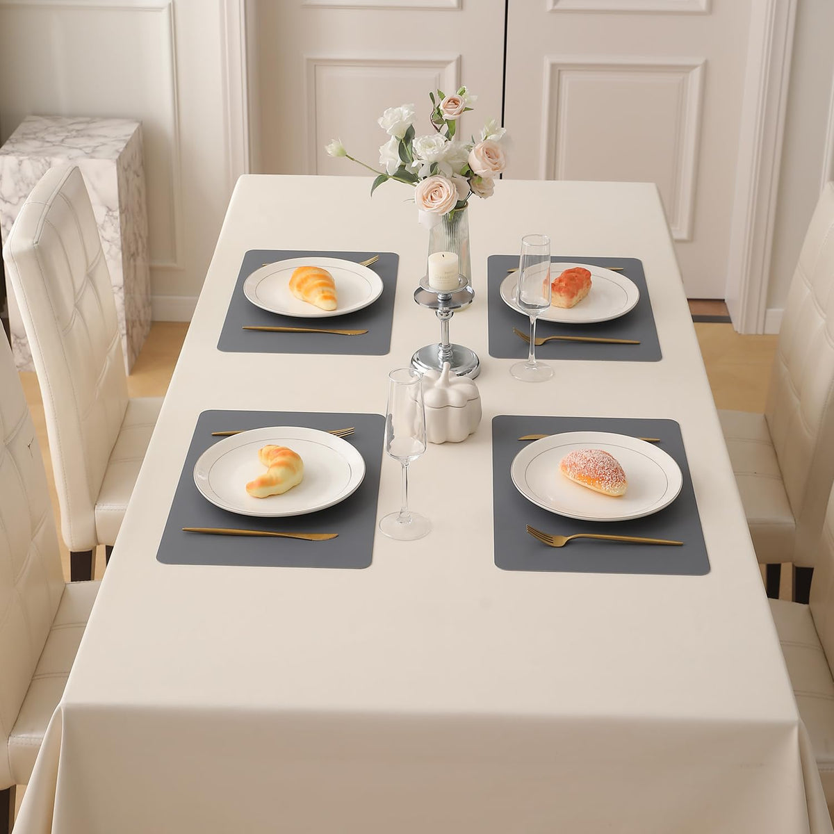 Premium Faux Leather Dining Table Mats, Dark Grey