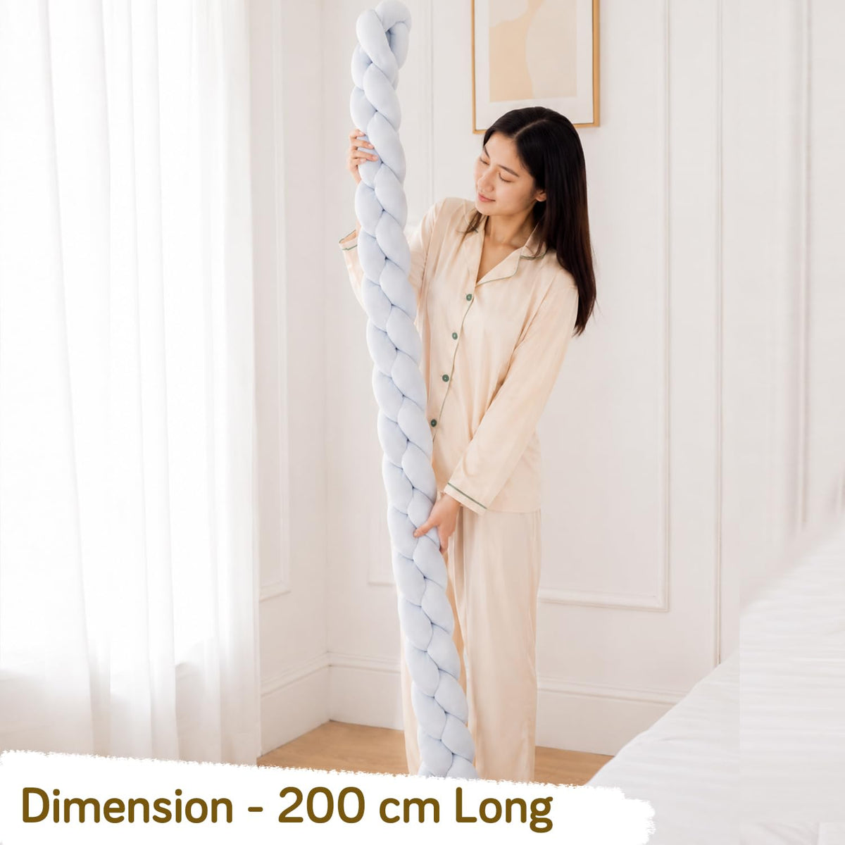 HOKIPO Braided Knot Chain Pillow for Sofa & Bed, 200 cm, Blue