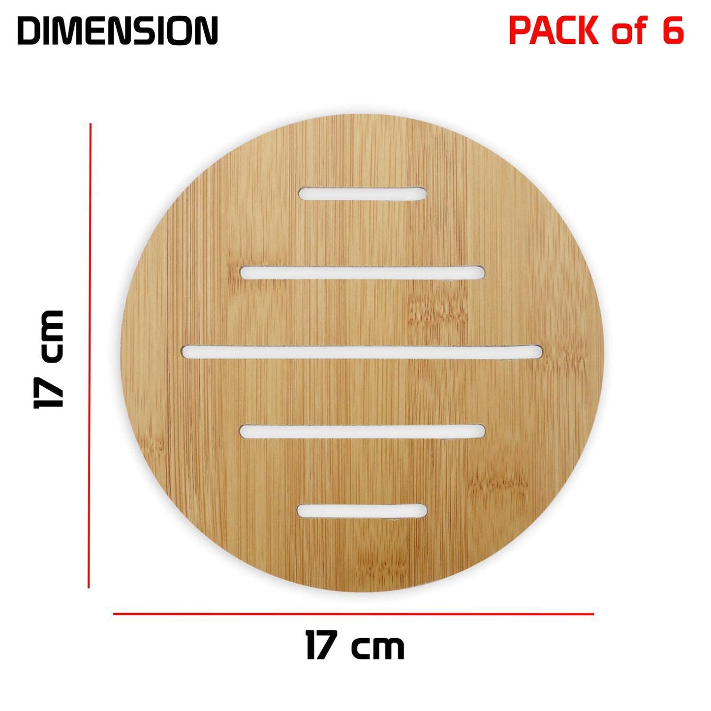 HOKIPO Eco-Friendly Extra Thick Bamboo Wooden Coasters for Dining Table Heat Pad for Kitchen - Pack of 2/4/6