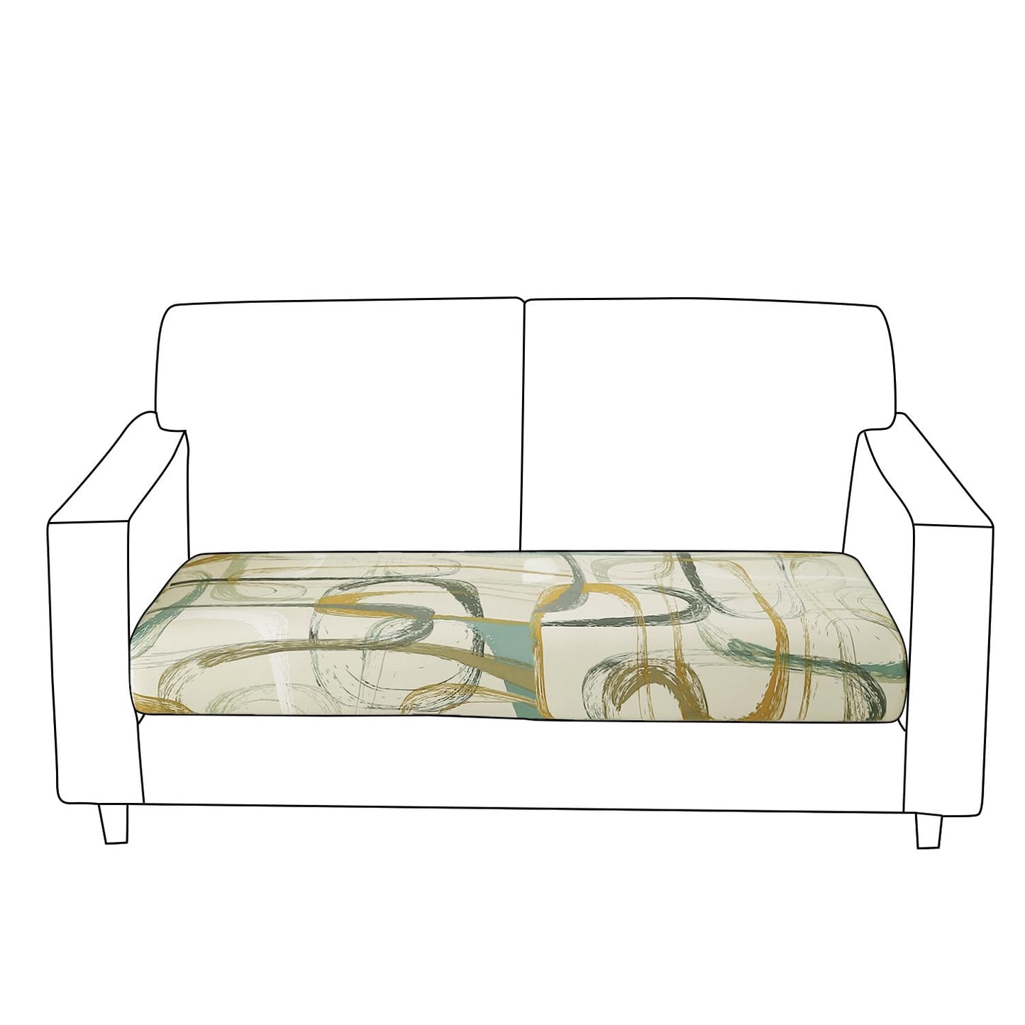 140 GSM Stretchable Printed Elastic Sofa Cushion Seat Cover for 1 /2 /3 Seaters / Pieces for Sofa, Parchement Beige Abstract Art