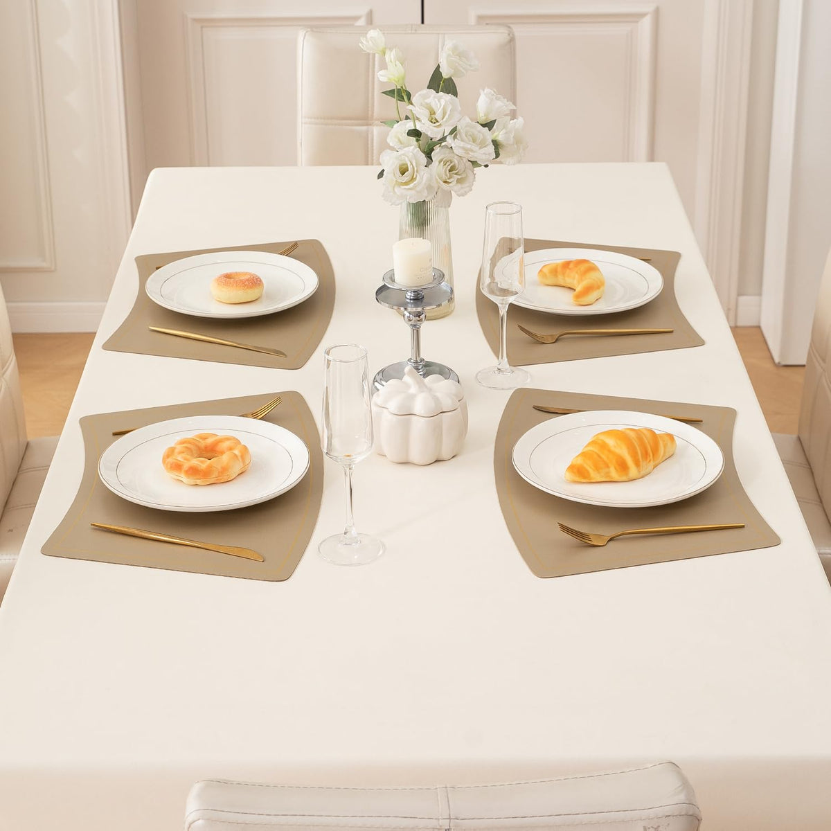 Premium Faux Leather Dining Table Mats, Light Gold