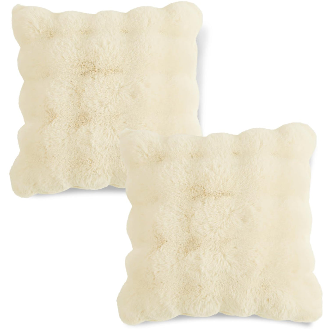 Buy Beige Colour Zippered faux rabbit fur pillow covers in set of 2