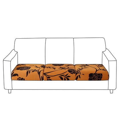 Stretchable 140gsm Printed Seat Couch Cushion Cover for 1/2/3 Seaters / Pieces for Sofa, Copper Brown Floral