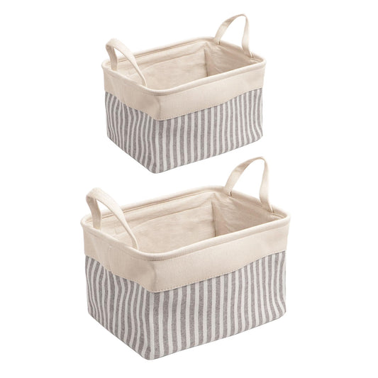 Cotton Foldable Storage Basket Bins - Pack of 2, Brown Stripes