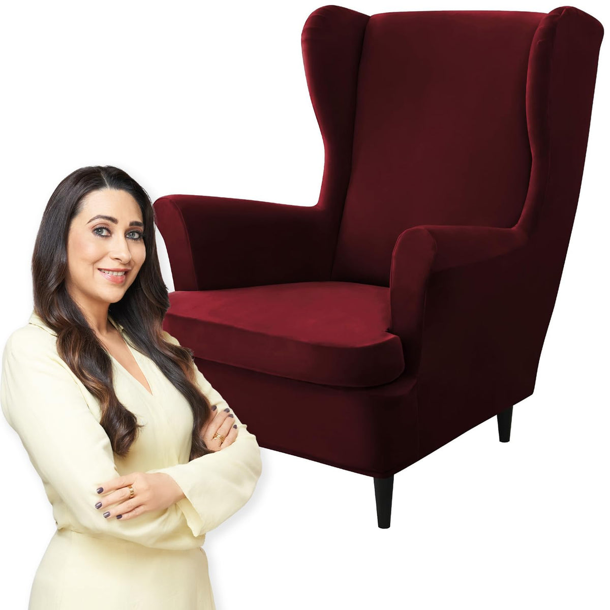 Burgundy Stretchable and Elastic Premium Velvet Chair Covers for Wingback Chairs