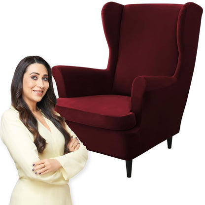 Premium Original Velvet Wing Chair Cover, Burgundy