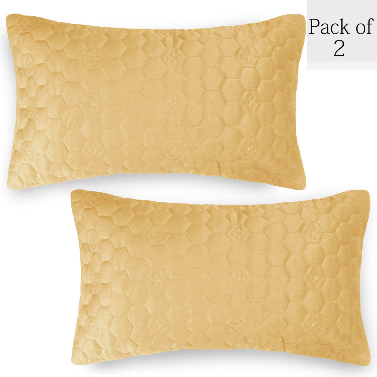 Buy Mustard Colour Premium Zippered Hexagonal Texture Velvet cushion covers in set of 2