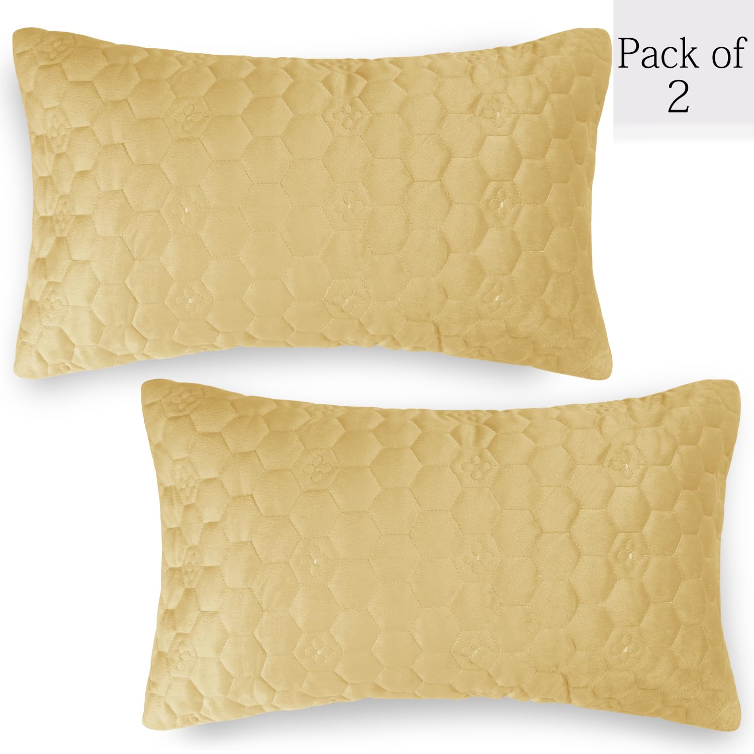 Buy Mustard Colour Premium Zippered Hexagonal Texture Velvet cushion covers in set of 2