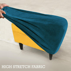 Premium 210 GSM Velvet Stretchable Ottoman Foot Rest Stool Cover, Peacock Blue