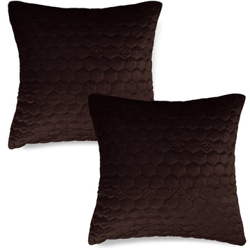 Buy Cute Coffee Brown colour Zippered Hexagonal Texture Velvet Pillow Covers