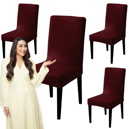 Elastic Stretchable Premium Velvet Dining Chair Cover, Burgundy