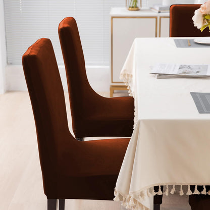 Elastic Stretchable Premium Velvet Dining Chair Cover, Rustic Brown