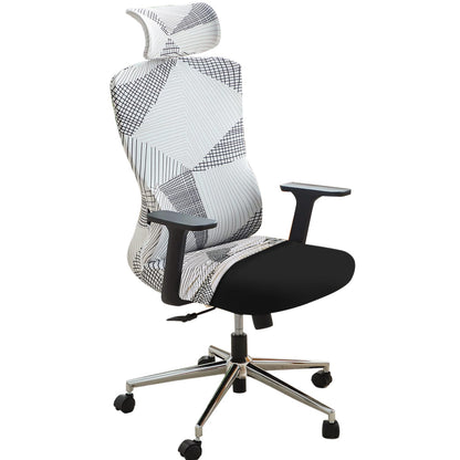 Office Chair Cover with Headrest and Elastic Chair Covers, Snow White Black Geometry