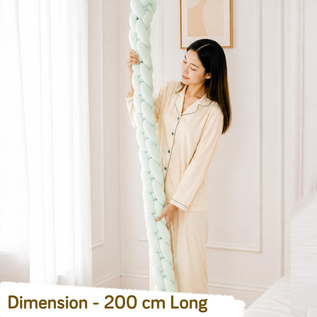 HOKIPO Braided Knot Chain Pillow for Sofa & Bed, 200 cm, Green