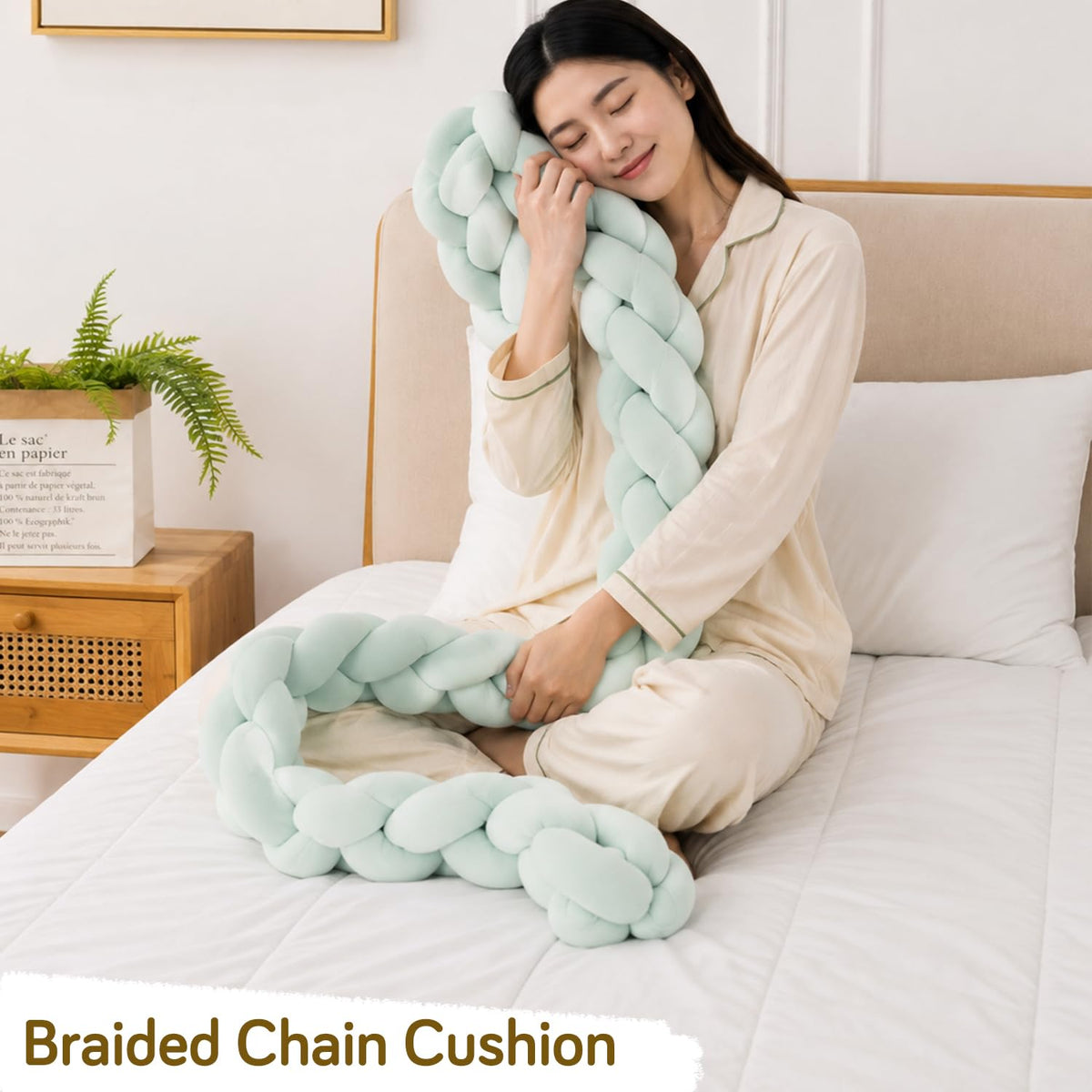 HOKIPO Braided Knot Chain Pillow for Sofa & Bed, 200 cm, Green