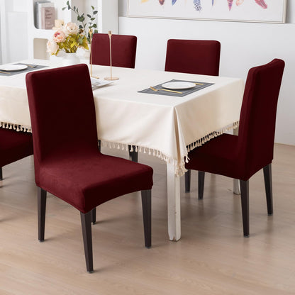Elastic Stretchable Premium Velvet Dining Chair Cover, Burgundy