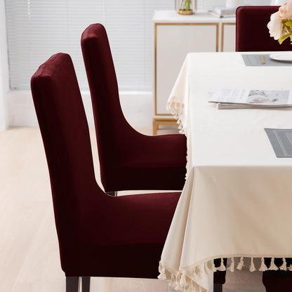 Elastic Stretchable Premium Velvet Dining Chair Cover, Burgundy