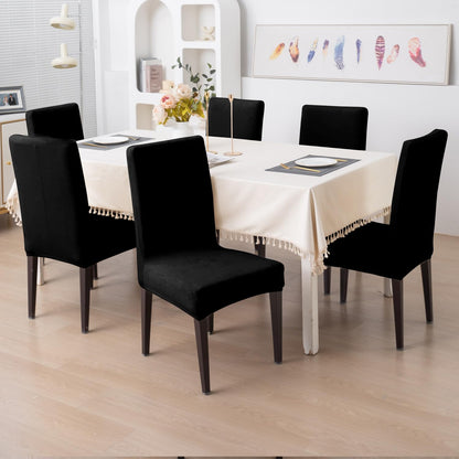 Elastic Stretchable Premium Velvet Dining Chair Cover, Black