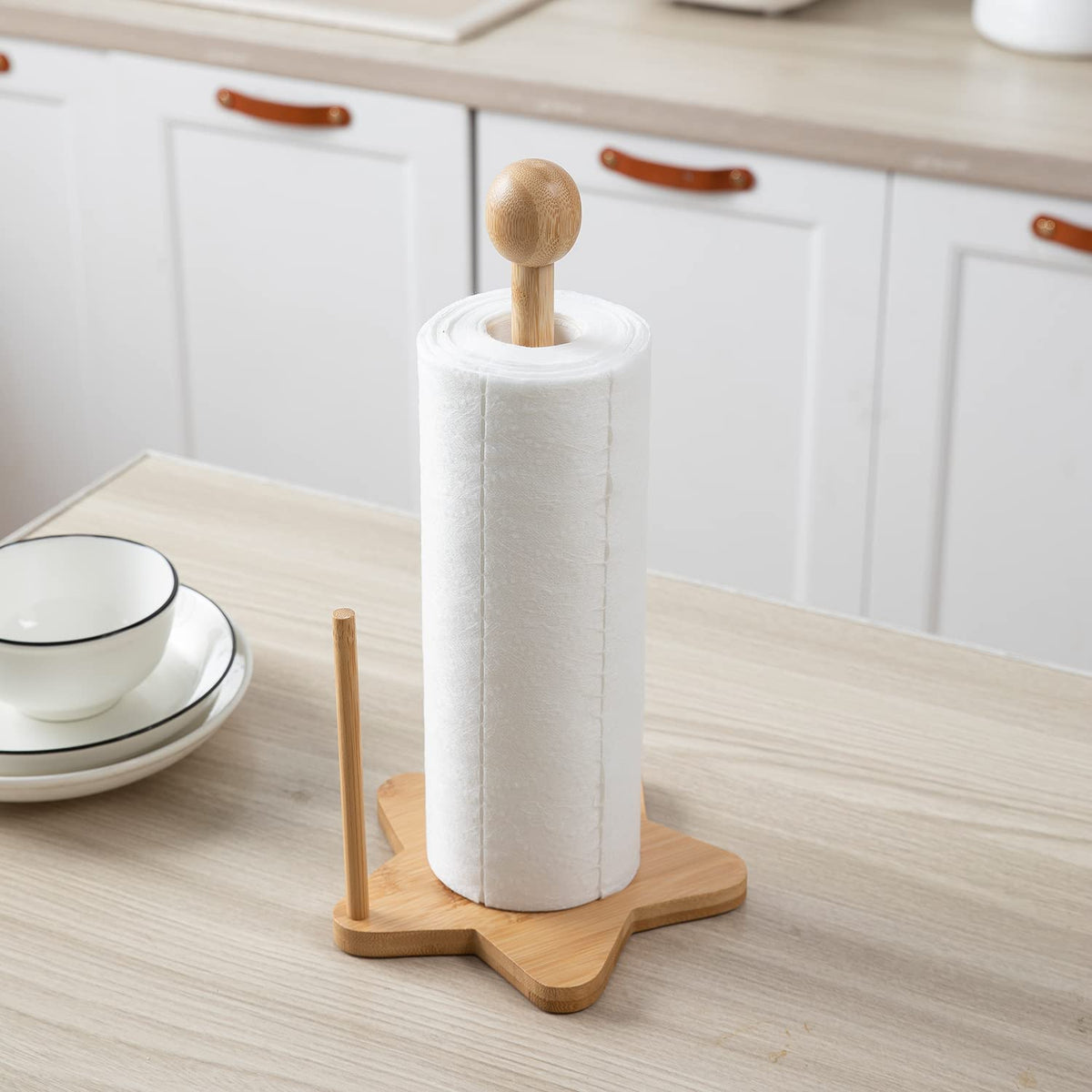 Bamboo Kitchen Tissue Roll Holder Paper Napkin Stand, 34x18x1.5 cm