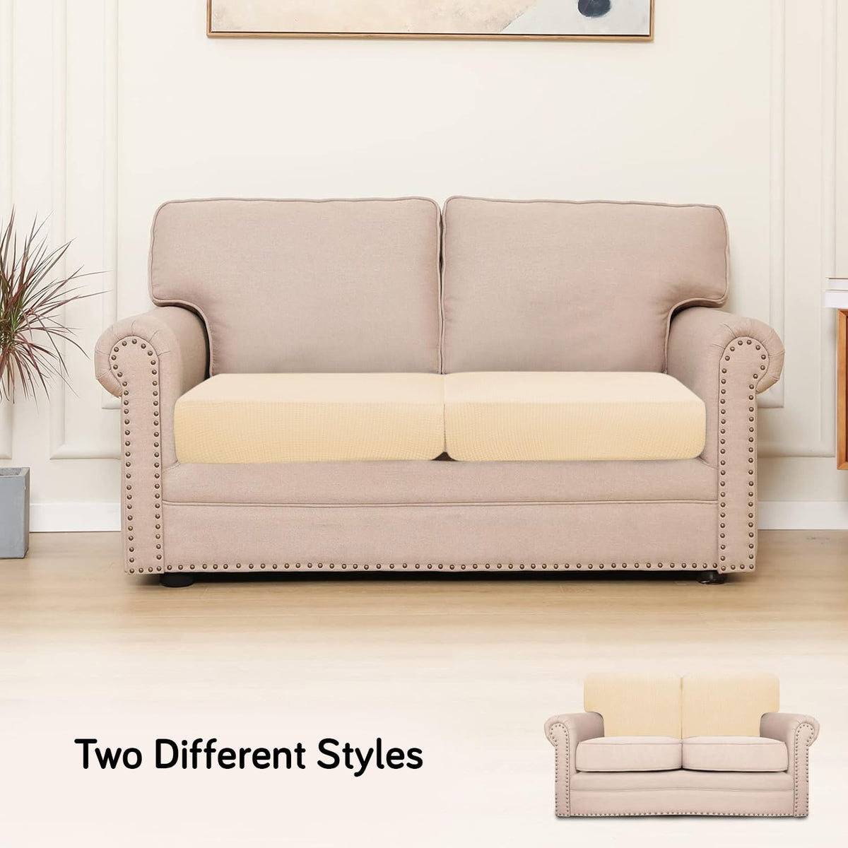 Stretchable Thick Jacquard Textured Seat Cushion Cover for 1/2/3 Seaters / Pieces for Sofa, Beige