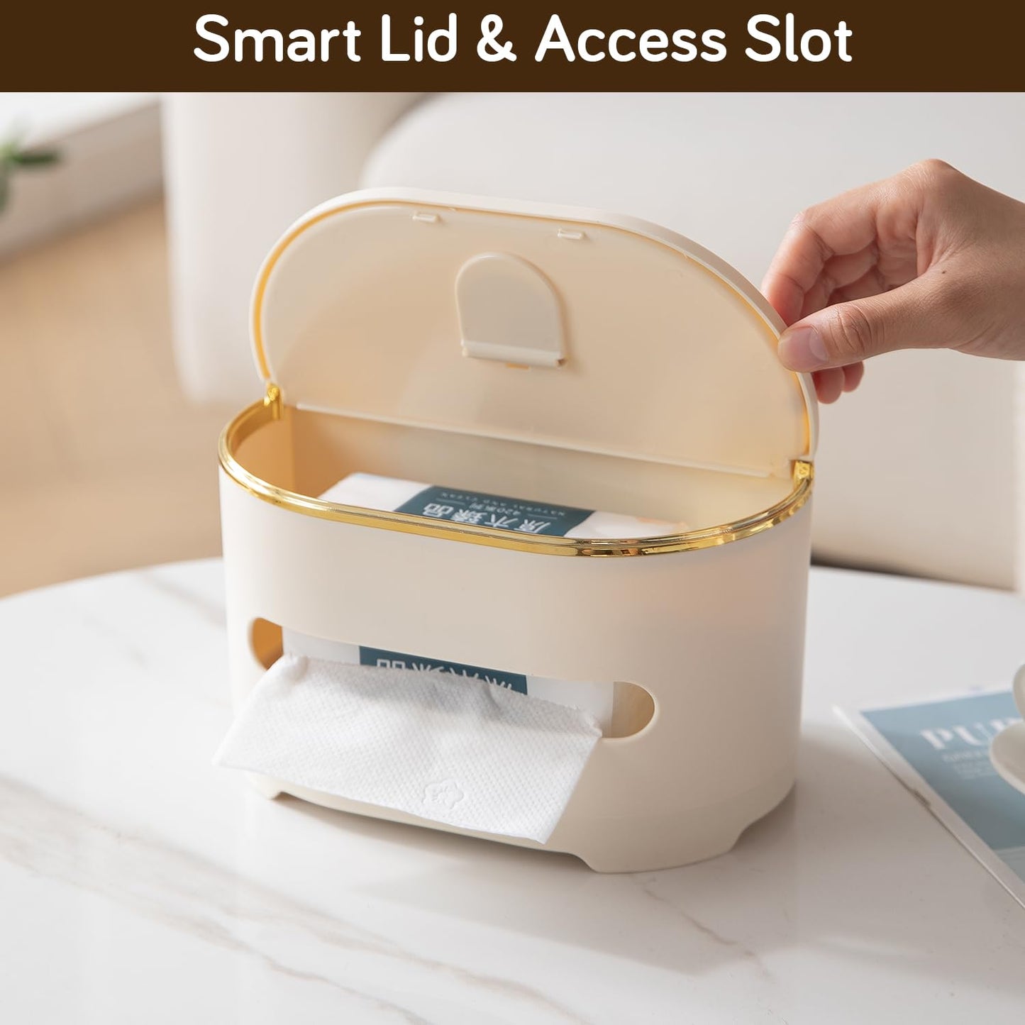 All-in-One Desktop Organizer with Tissue Holder, Phone Stand & Pen – Cream