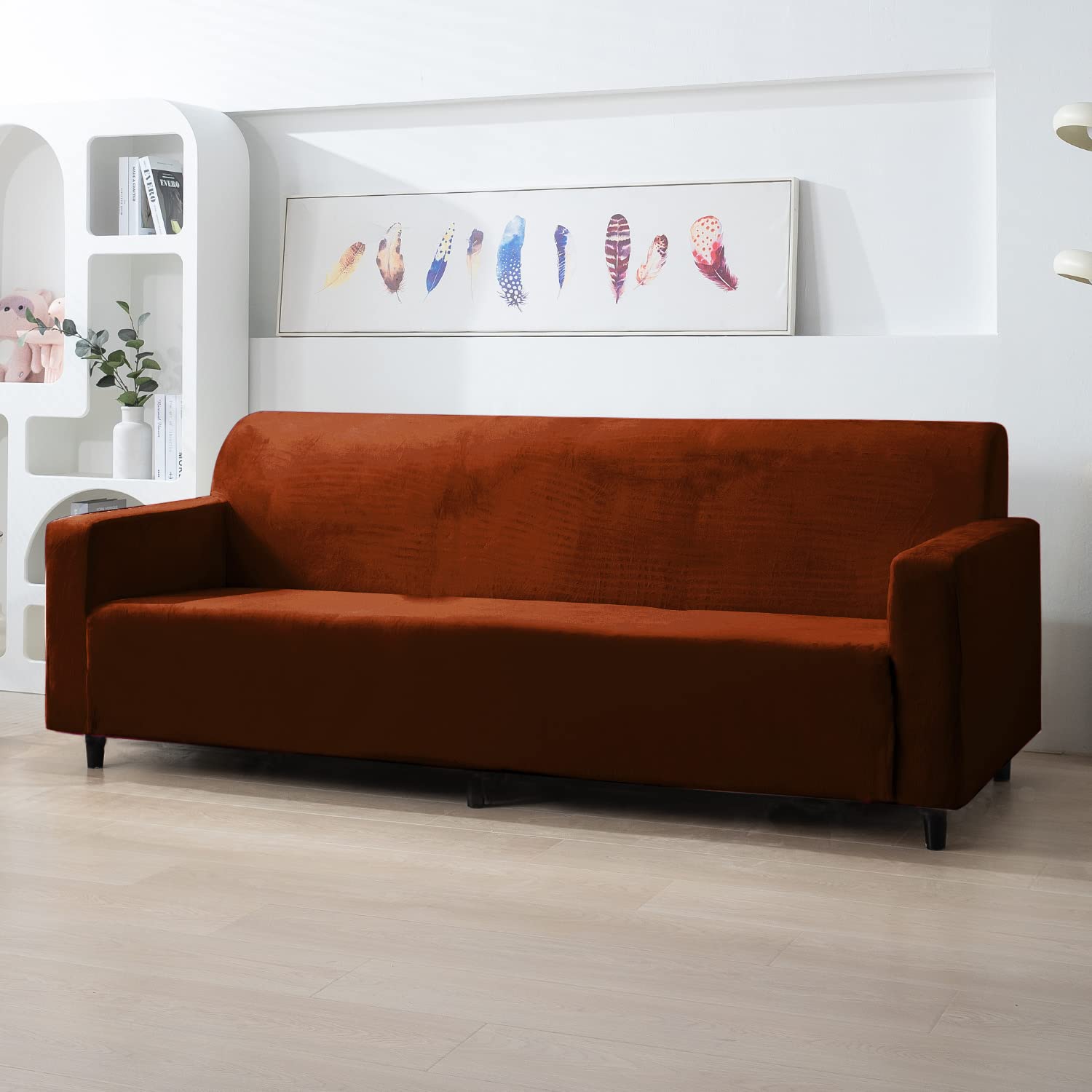 Rustic Brown 4 seater stretchable velvet sofa cover
