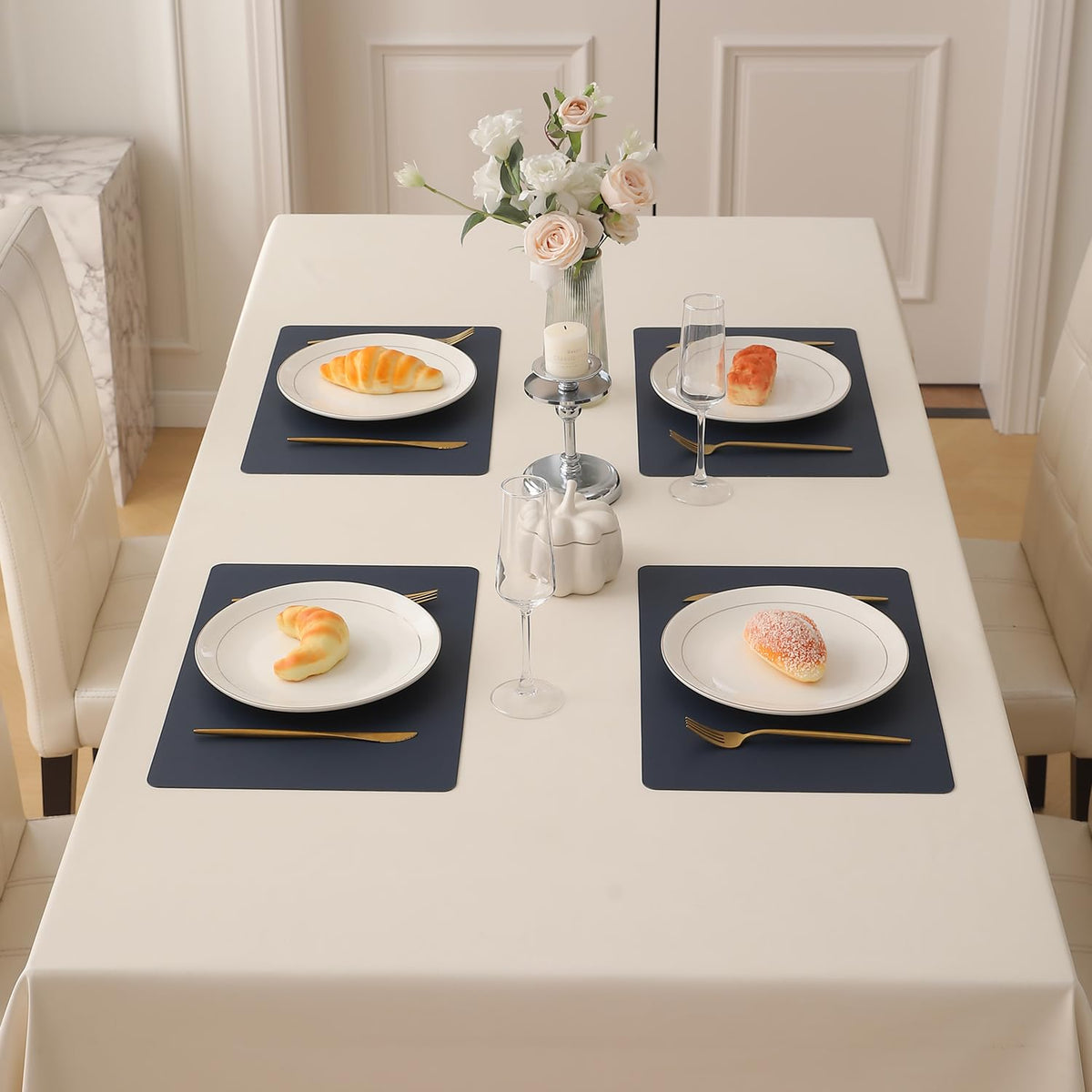 Premium Faux Leather Dining Table Mats, Navy Blue