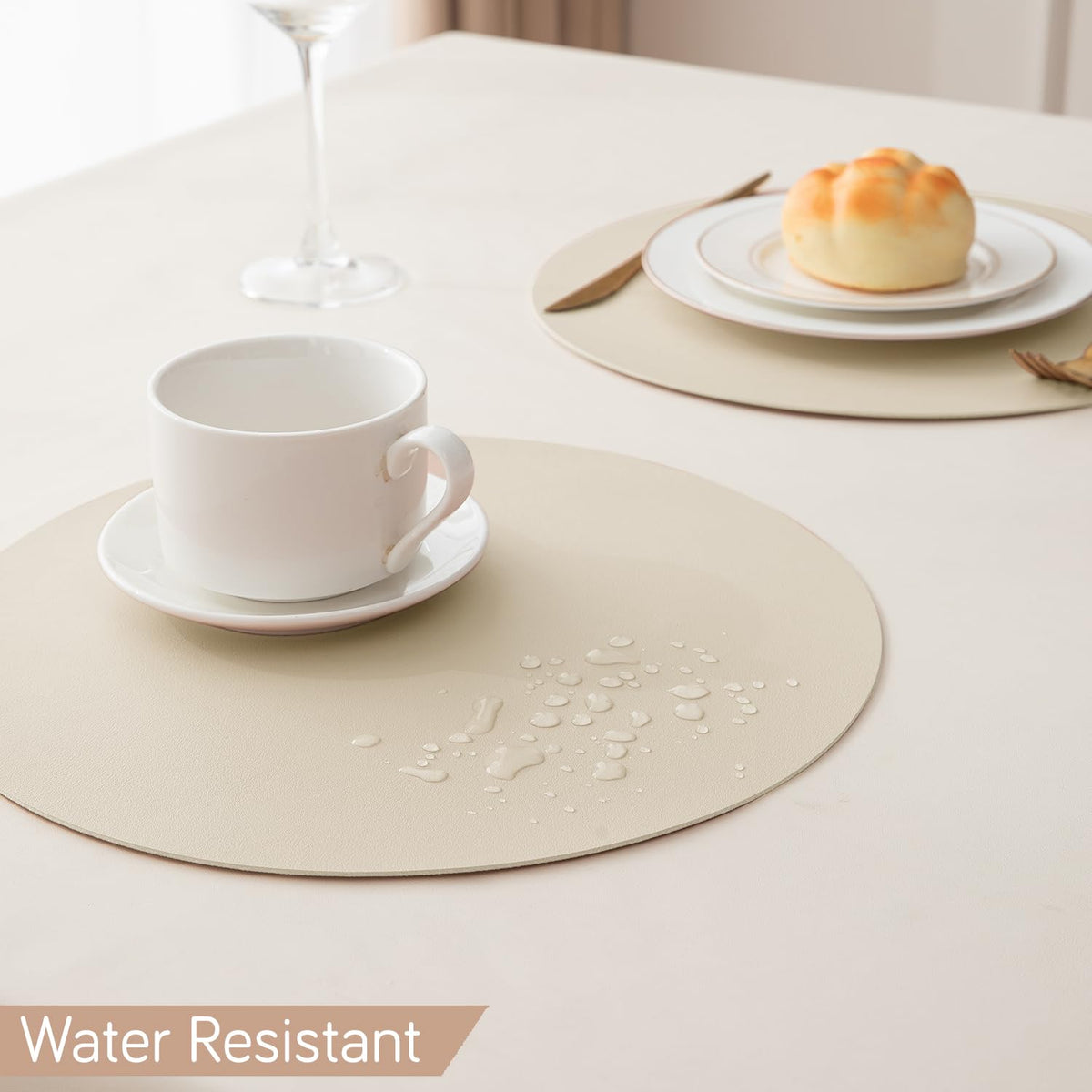 Premium Faux Leather Dining Table Round Mats, Cream