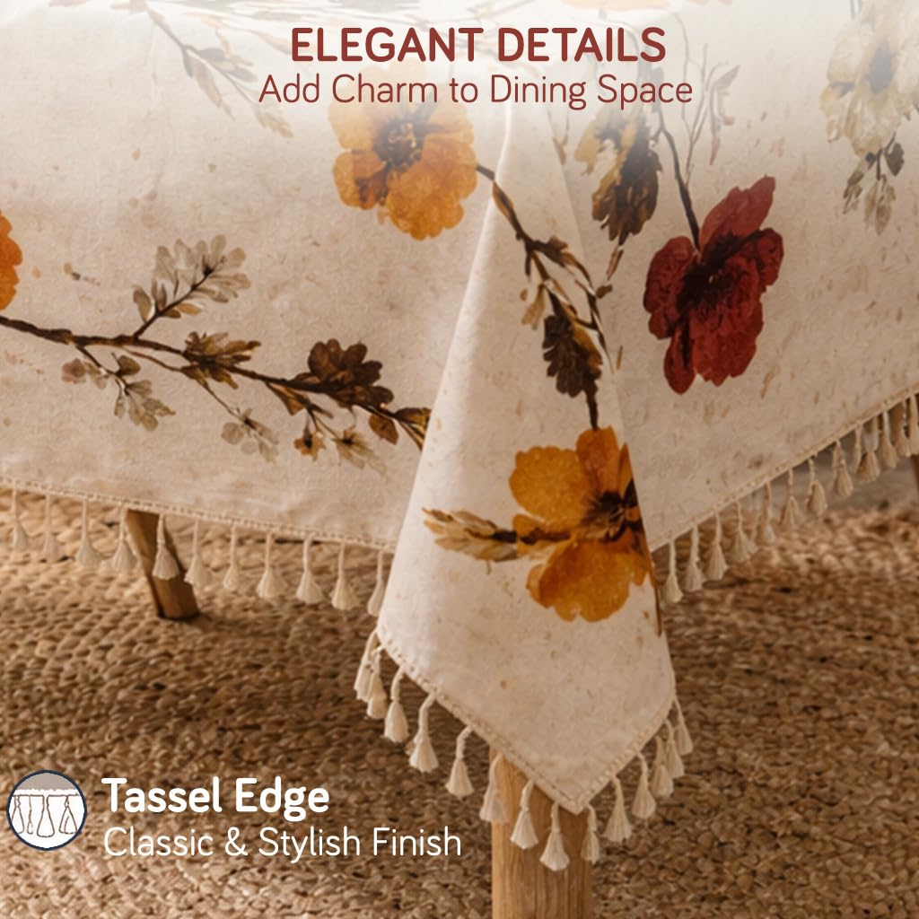 HOKIPO ShieldQuilt Table Cloth with Tassel Edge for 4/6 Seater, Poppy Beige - image 5