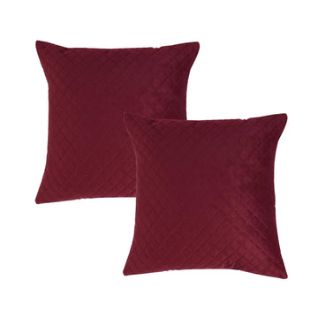 Buy Sangria Red Colour Zippered Square Quilted Velvet Pillow Covers in set of 2