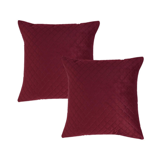 HOKIPO Quilted Velvet Sofa Cushion Cover Pack of 2, Sangria Red