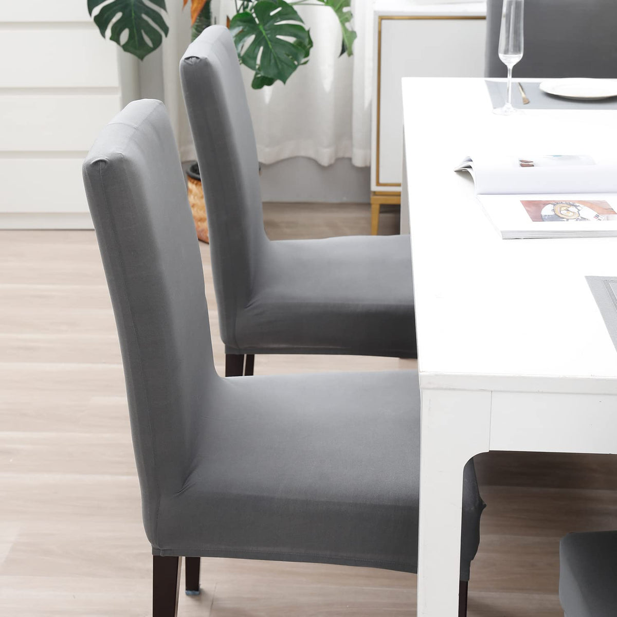 Elastic Stretchable Water Resistant Dining Chair Cover, Light Grey