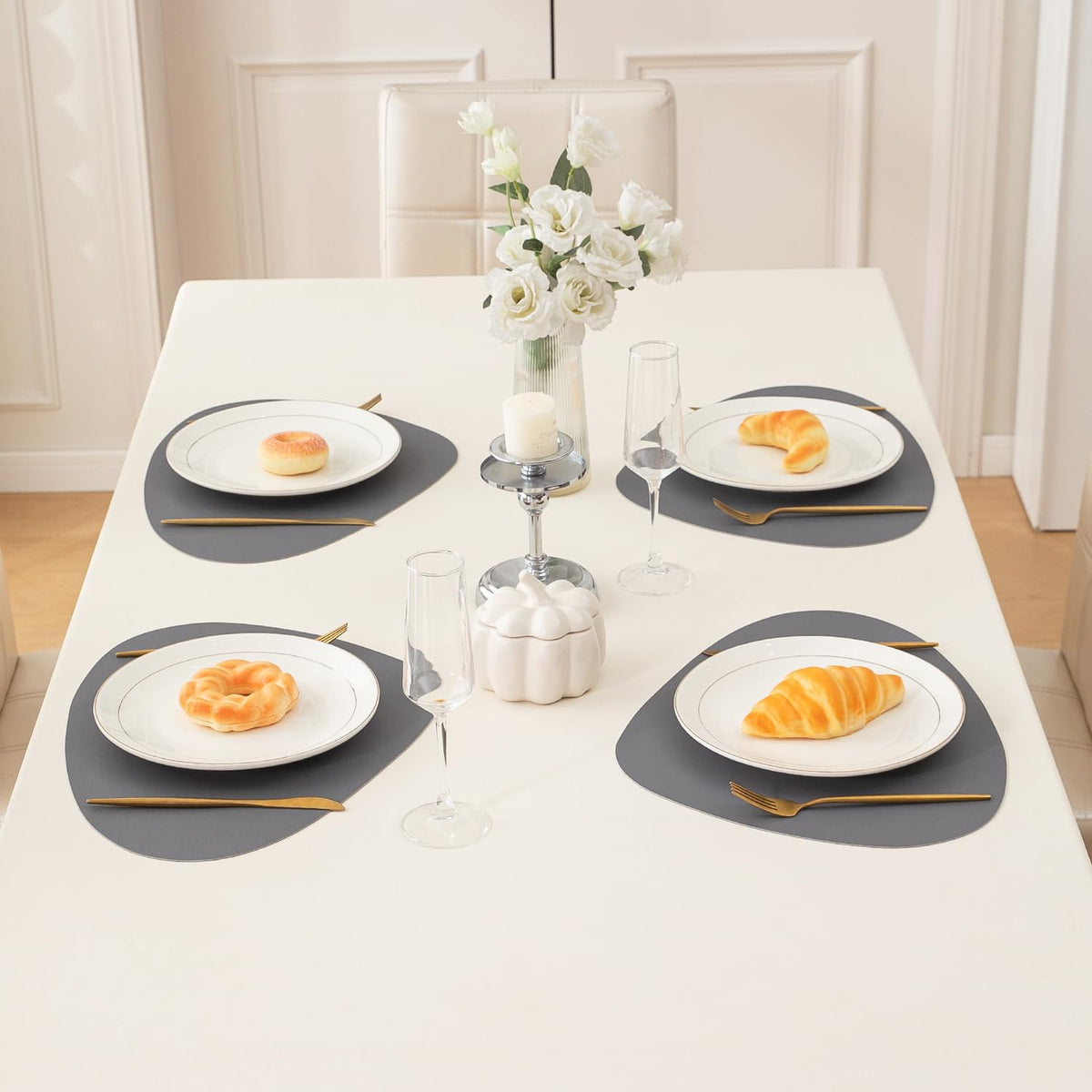 Premium Faux Leather Dining Table Mats, Anchor Grey
