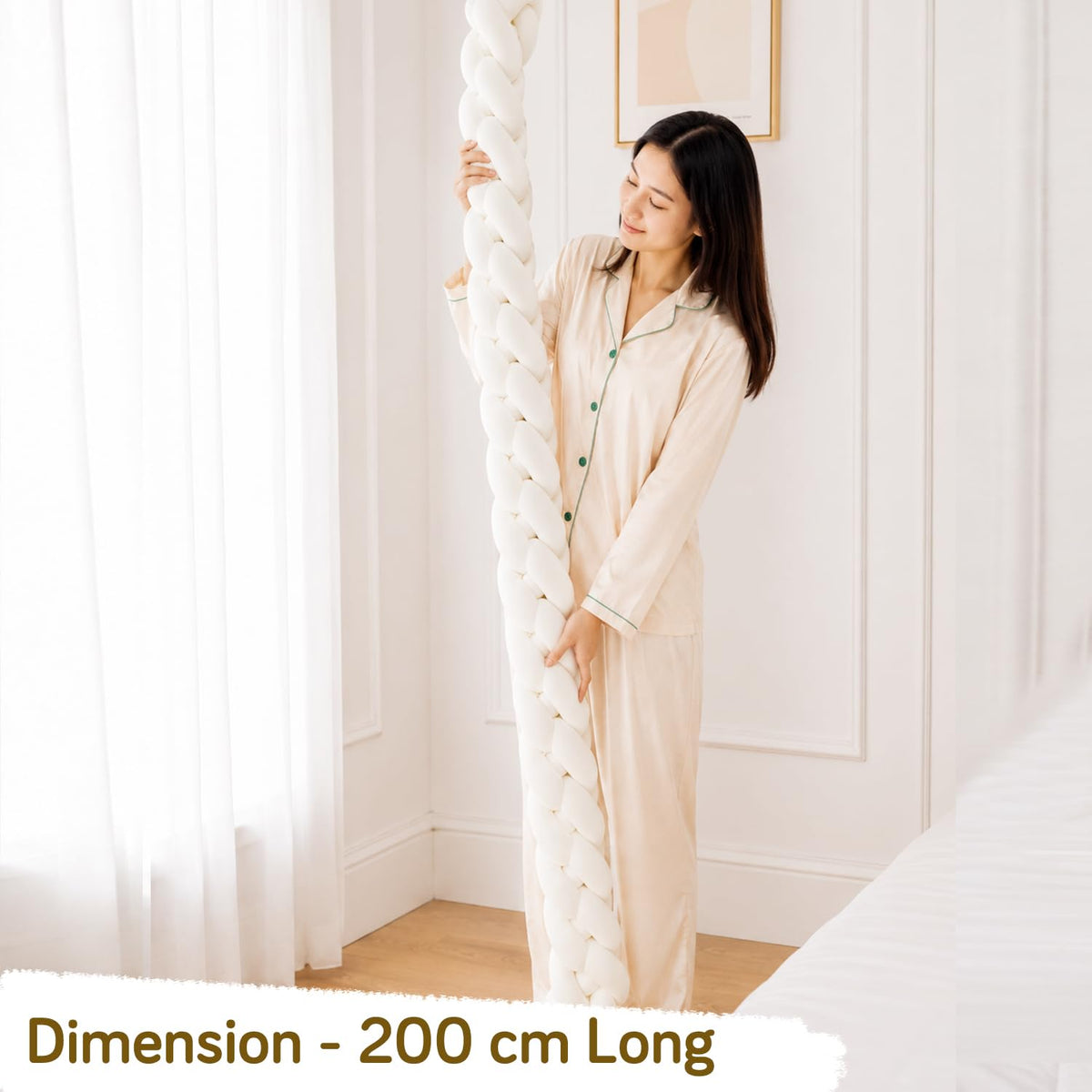 HOKIPO Braided Knot Chain Pillow for Sofa & Bed, 200 cm, White