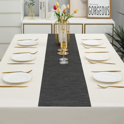 PVC Table Runner for Dinner and Coffee Table, Textured Black