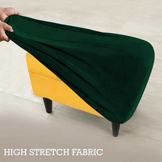 Premium 210 GSM Velvet Stretchable Ottoman Foot Rest Stool Cover, Hunter Green