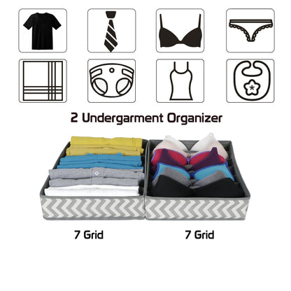 Non-Woven Undergarment Organizer Storage Box For Drawers Bra Panty Socks Tie Lingerie Wardrobe, 7 Grid*2 (Clothing, Grey)
