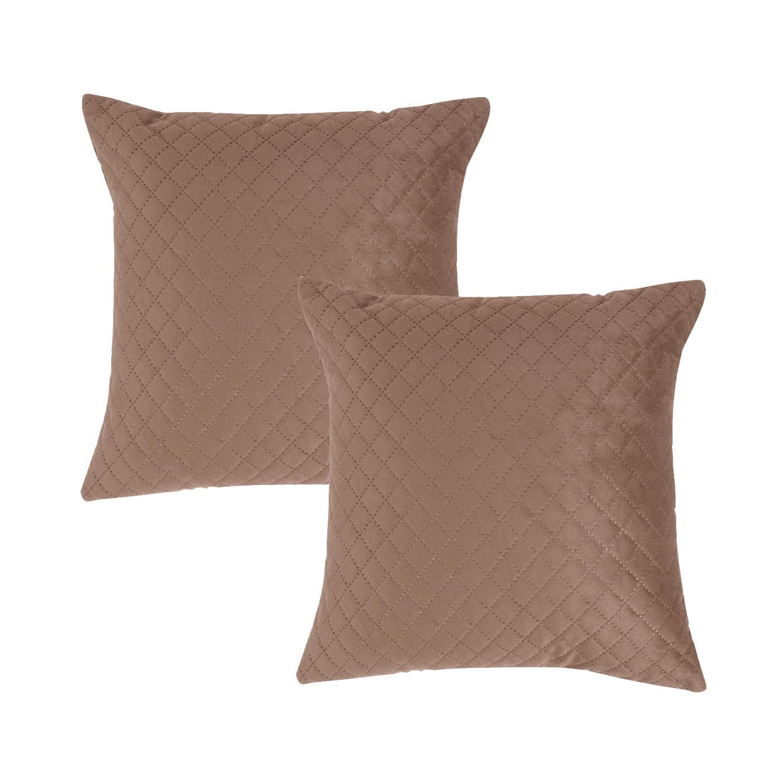 Buy Russet Brown Colour Zippered Square Quilted Velvet Pillow Covers in set of 2