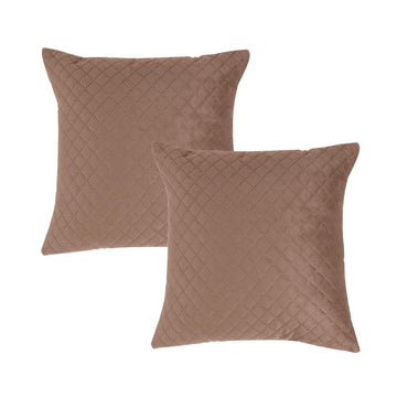 Buy Russet Brown Colour Zippered Square Quilted Velvet Pillow Covers in set of 2