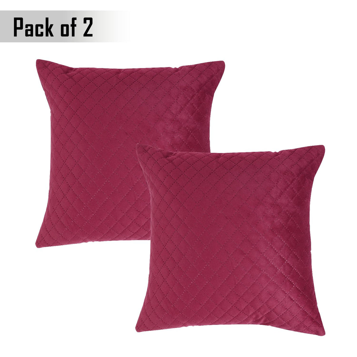 Buy Premium Wine Colour Zippered Square Quilted Velvet Pillow Covers in set of 2