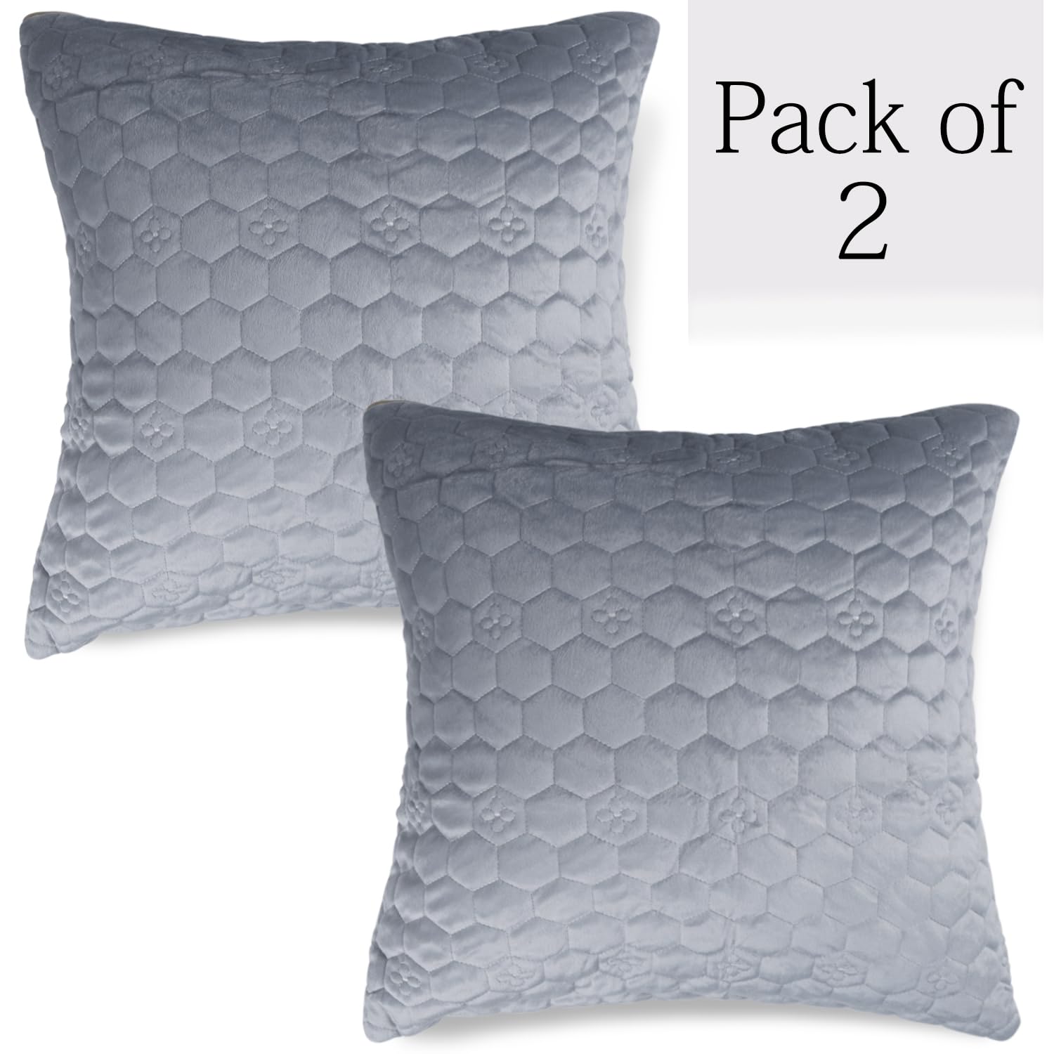 Buy Light Grey Colour Premium Zippered Hexagonal Texture Velvet pillow covers in set of 2