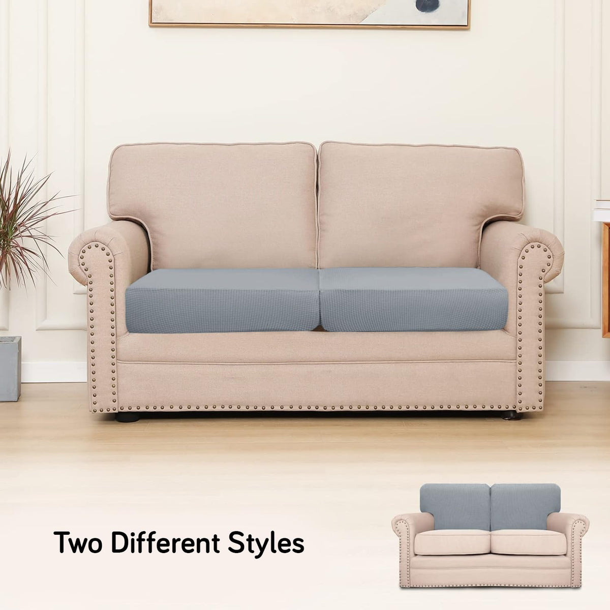 Stretchable Thick Jacquard Textured Seat Cushion Cover for 1/2/3 Seaters / Pieces for Sofa, Light grey