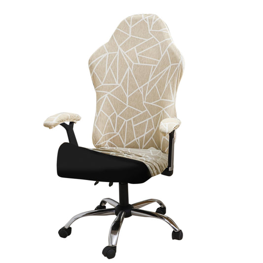 Gaming Chair Seat Cover Elastic Computer Rotating Chair, Beige Abstract Geometry