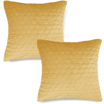 Buy Cute Mustard colour Zippered Hexagonal Texture Velvet Pillow Covers