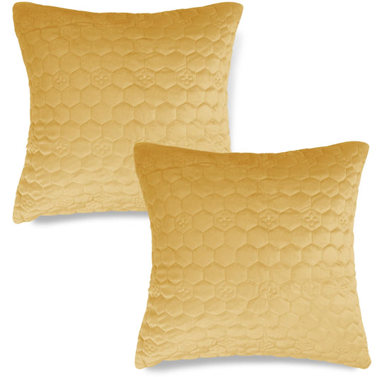 Buy Cute Mustard colour Zippered Hexagonal Texture Velvet Pillow Covers