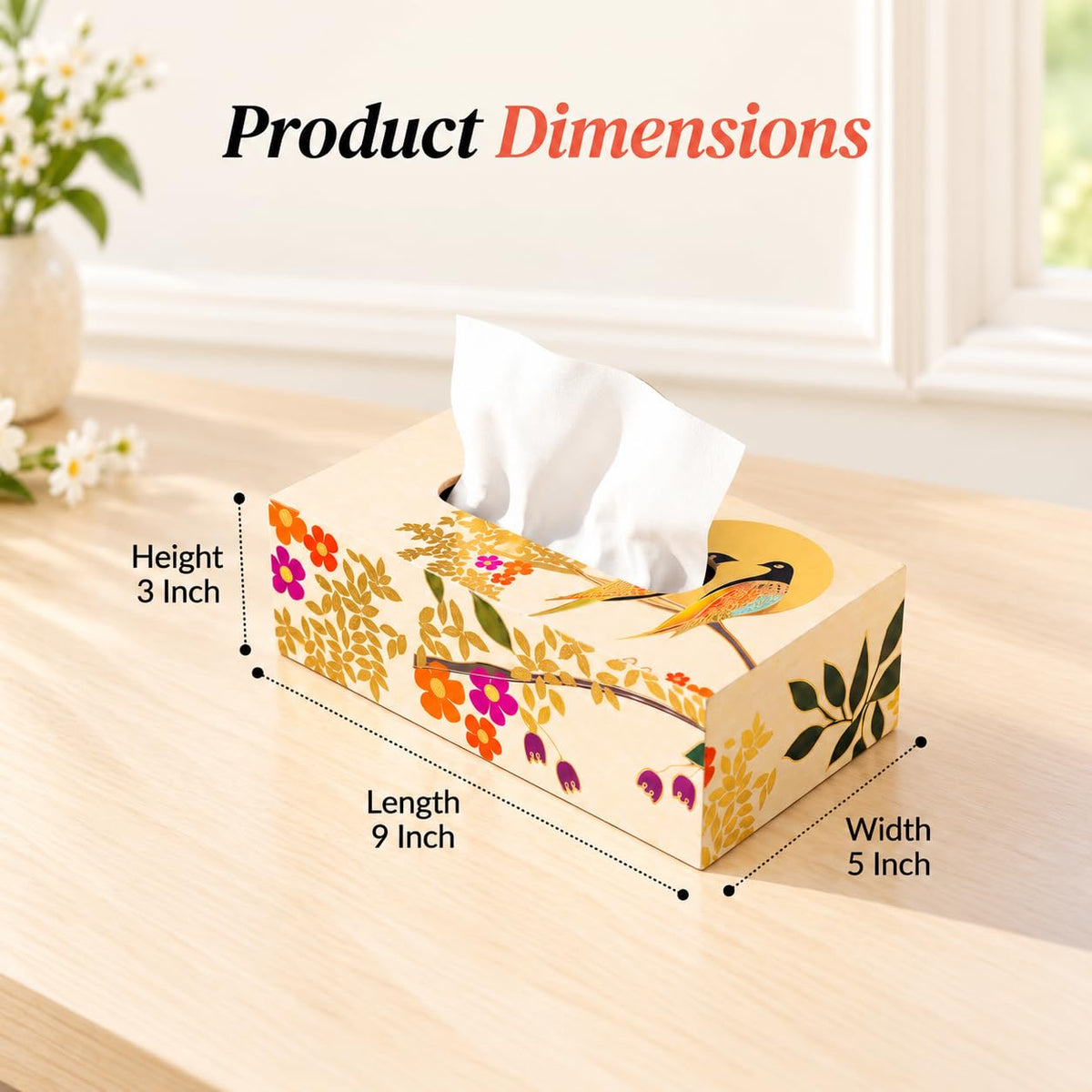 HOKIPO Tissue Box Holder, Rectangle, Engineered Wood, Sunhere Parinday - image 4