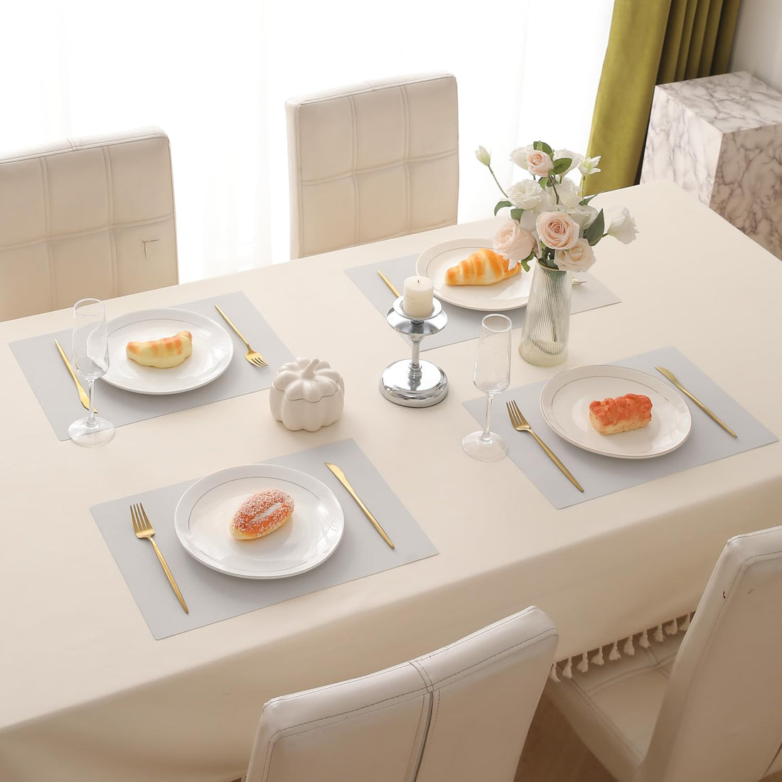 PP Waterproof Dining Table Mat, Fog Grey