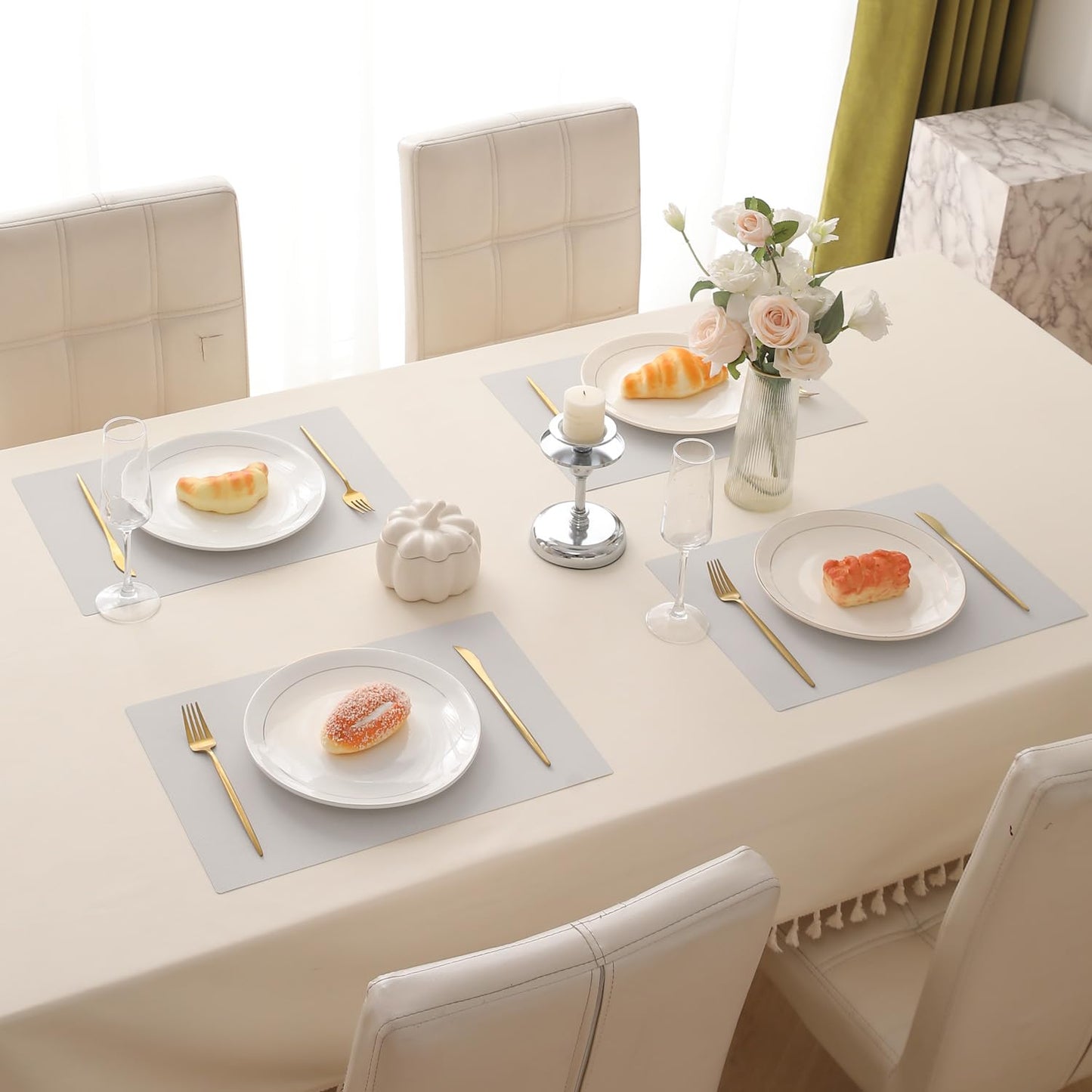 PP Waterproof Dining Table Mat, Fog Grey